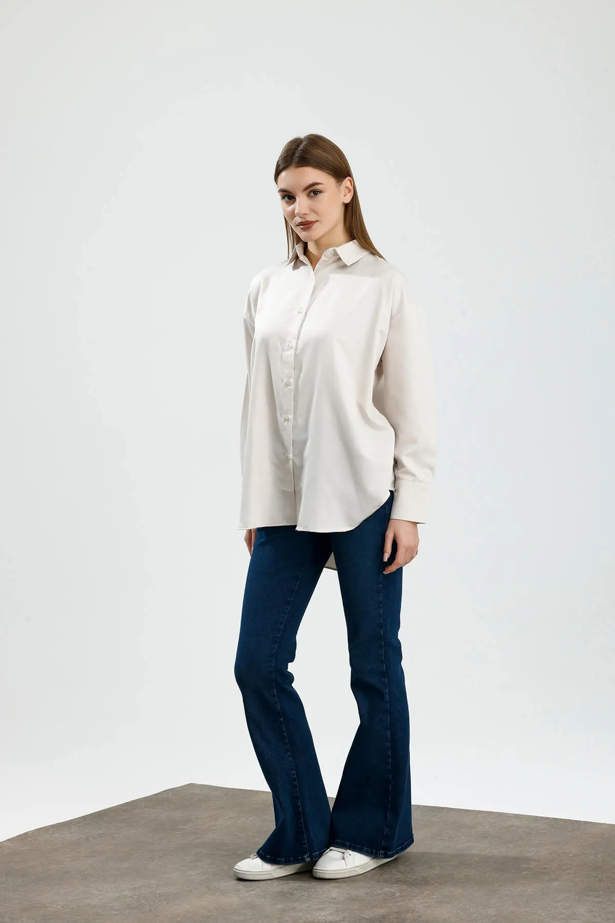 OVERSIZE SATEN GÖMLEK BEJ - 2