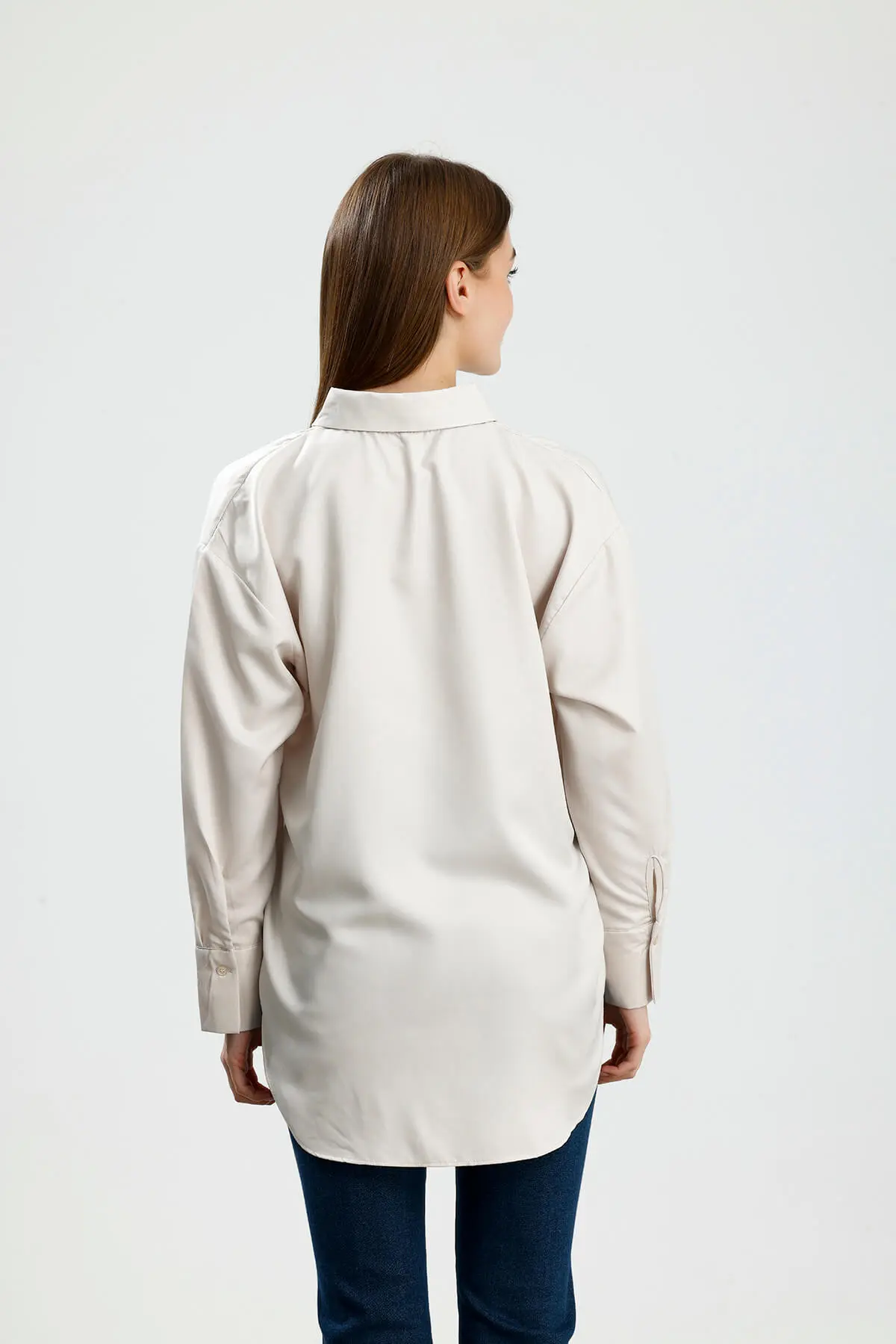 OVERSIZE SATEN GÖMLEK BEJ - 3