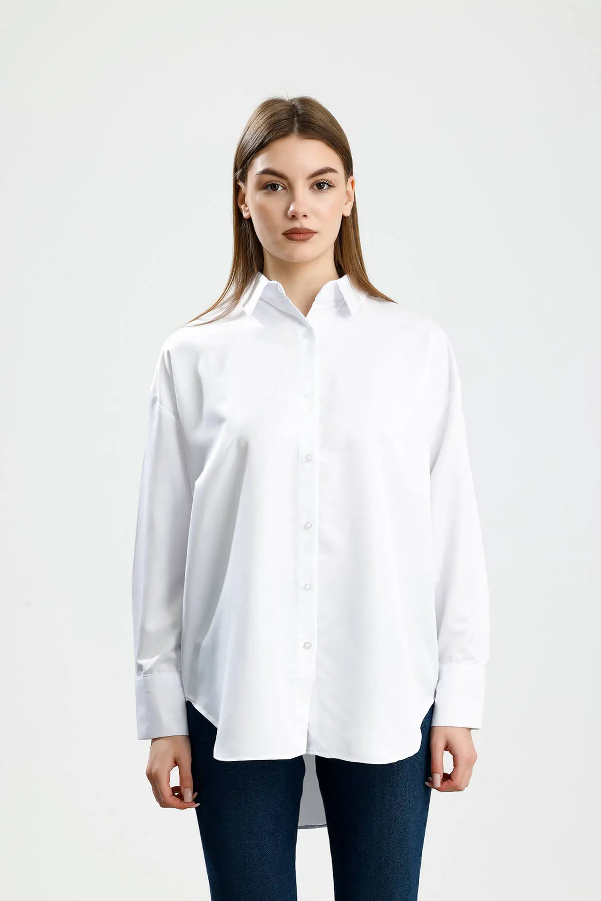 OVERSIZE SATEN GÖMLEK BEYAZ