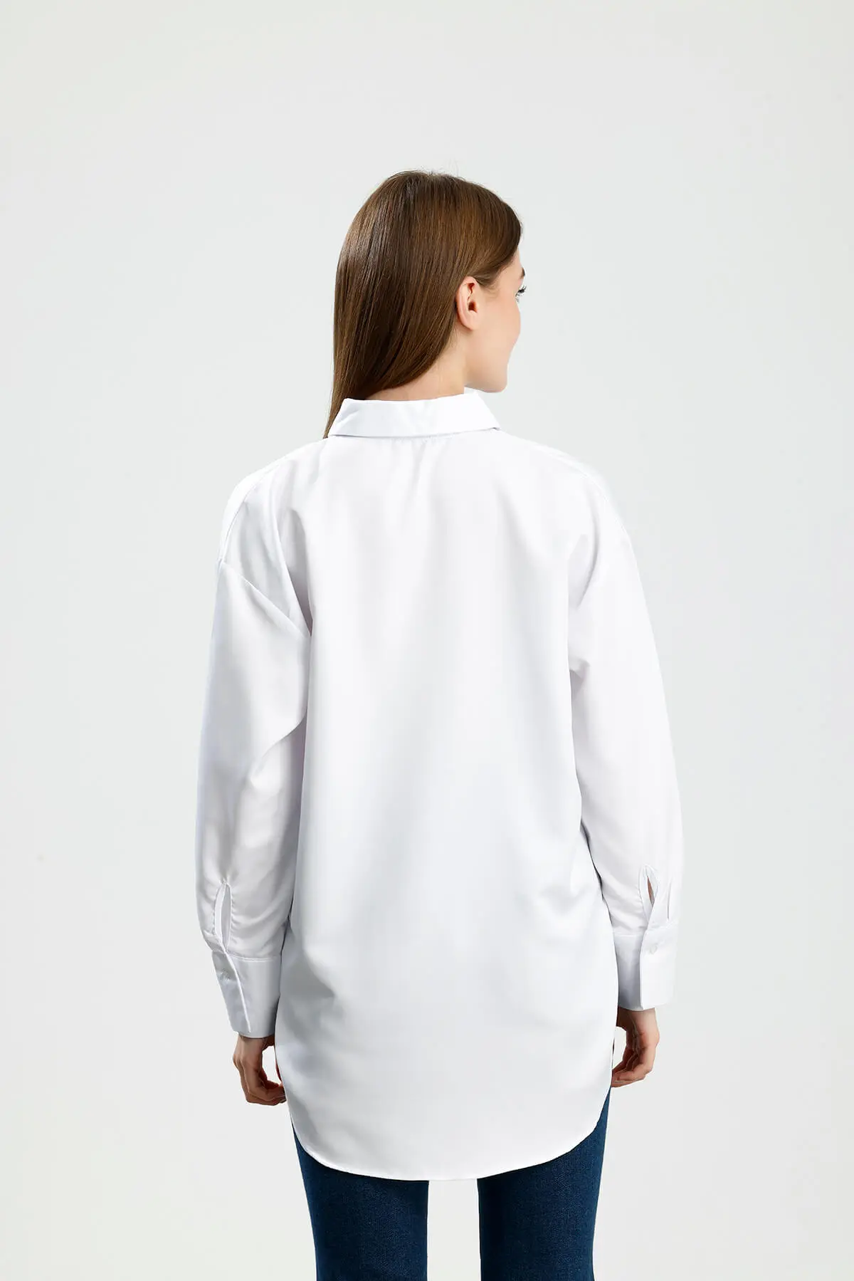 OVERSIZE SATEN GÖMLEK BEYAZ - 3