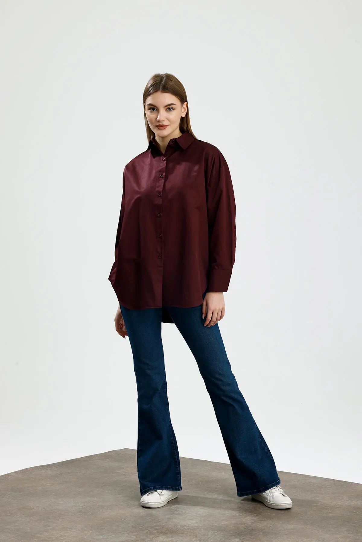 OVERSIZE SATEN GÖMLEK BORDO - 2