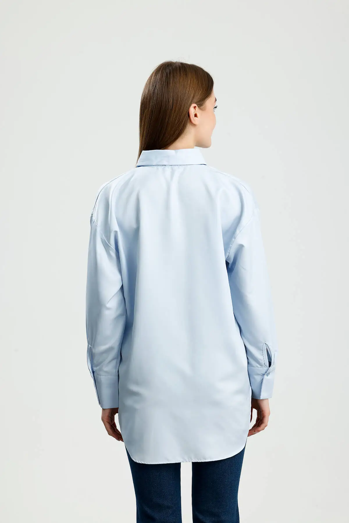 OVERSIZE SATEN GÖMLEK MAVİ - 3