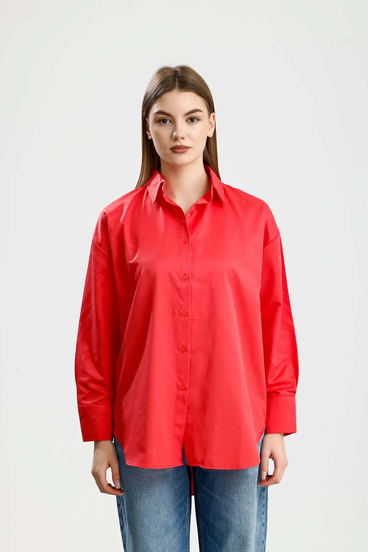 OVERSIZE SATEN GÖMLEK NAR ÇİÇEĞİ