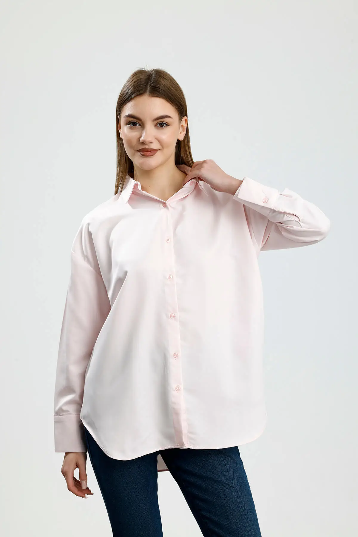 OVERSIZE SATEN GÖMLEK PEMBE - 2