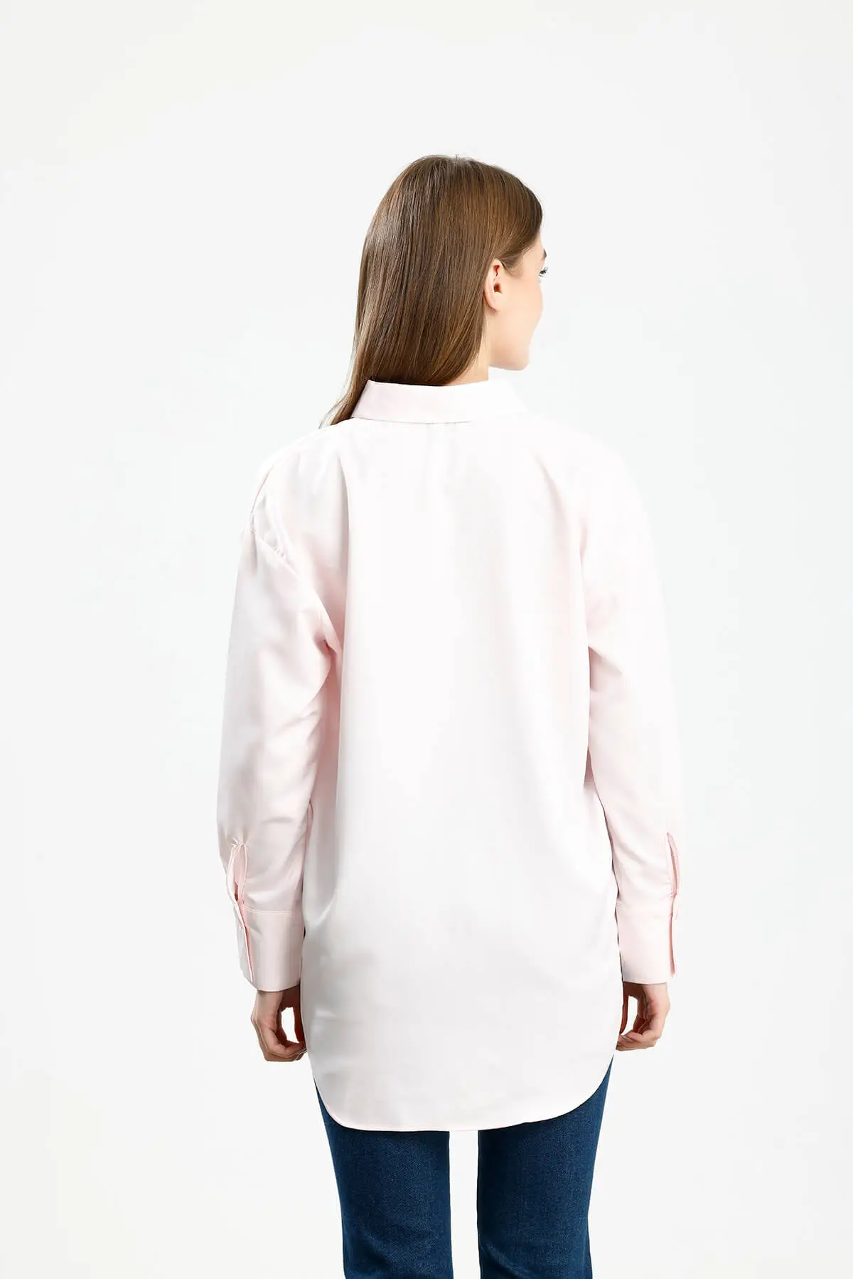 OVERSIZE SATEN GÖMLEK PEMBE - 3