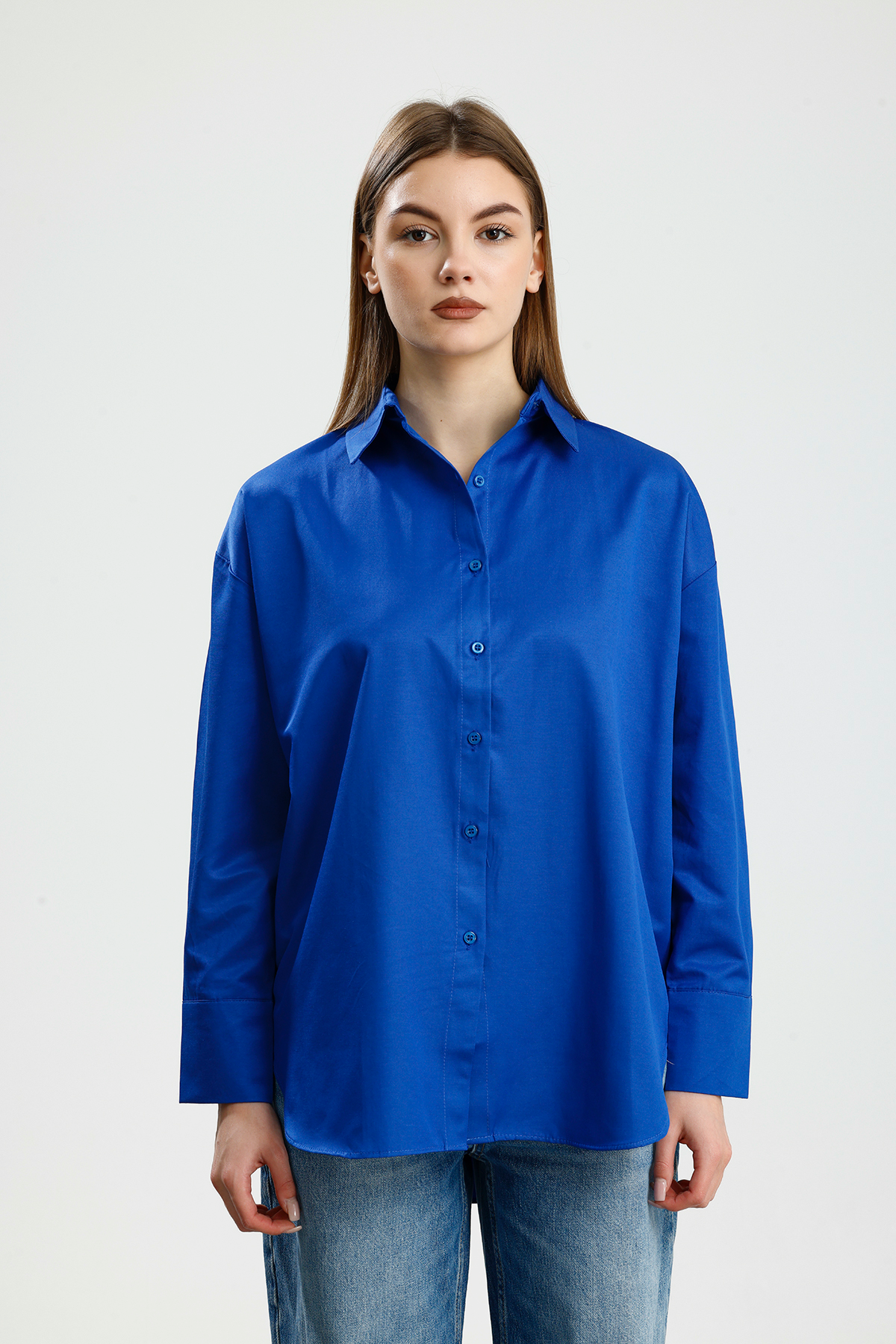 OVERSIZE SATEN GÖMLEK SAKS