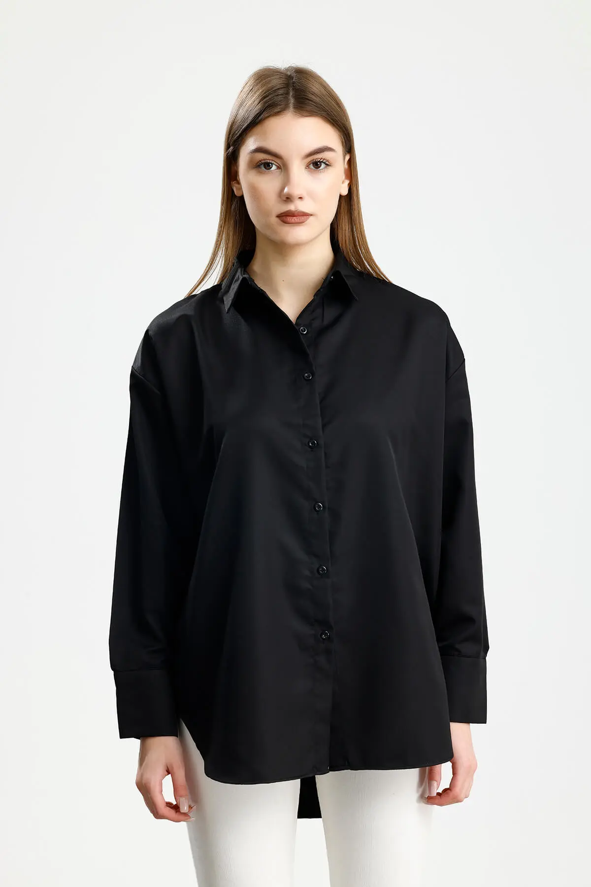 OVERSIZE SATEN GÖMLEK SİYAH