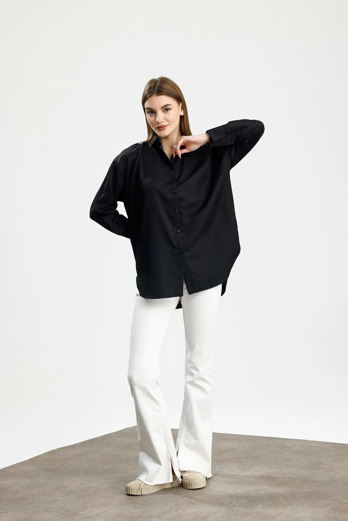 OVERSIZE SATEN GÖMLEK SİYAH - 2