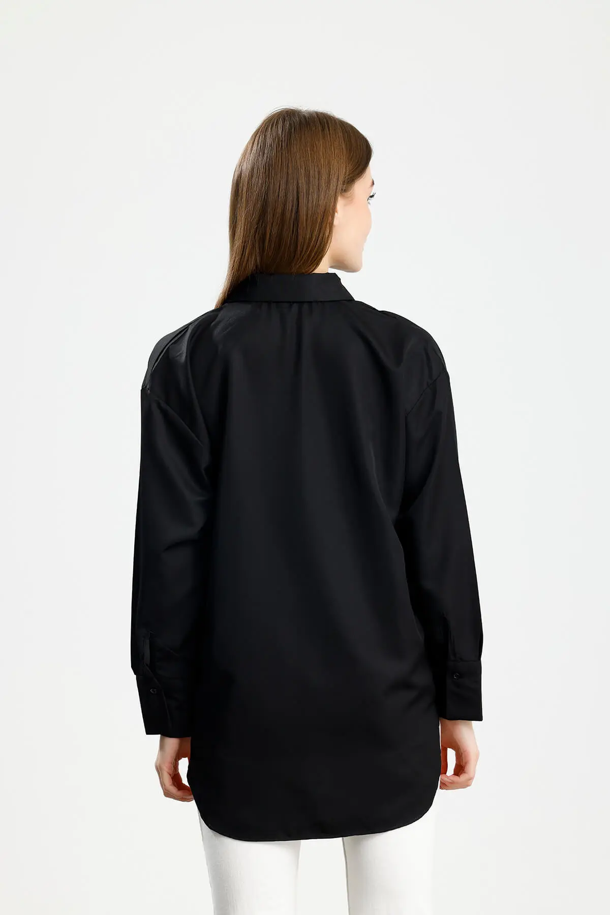 OVERSIZE SATEN GÖMLEK SİYAH - 3