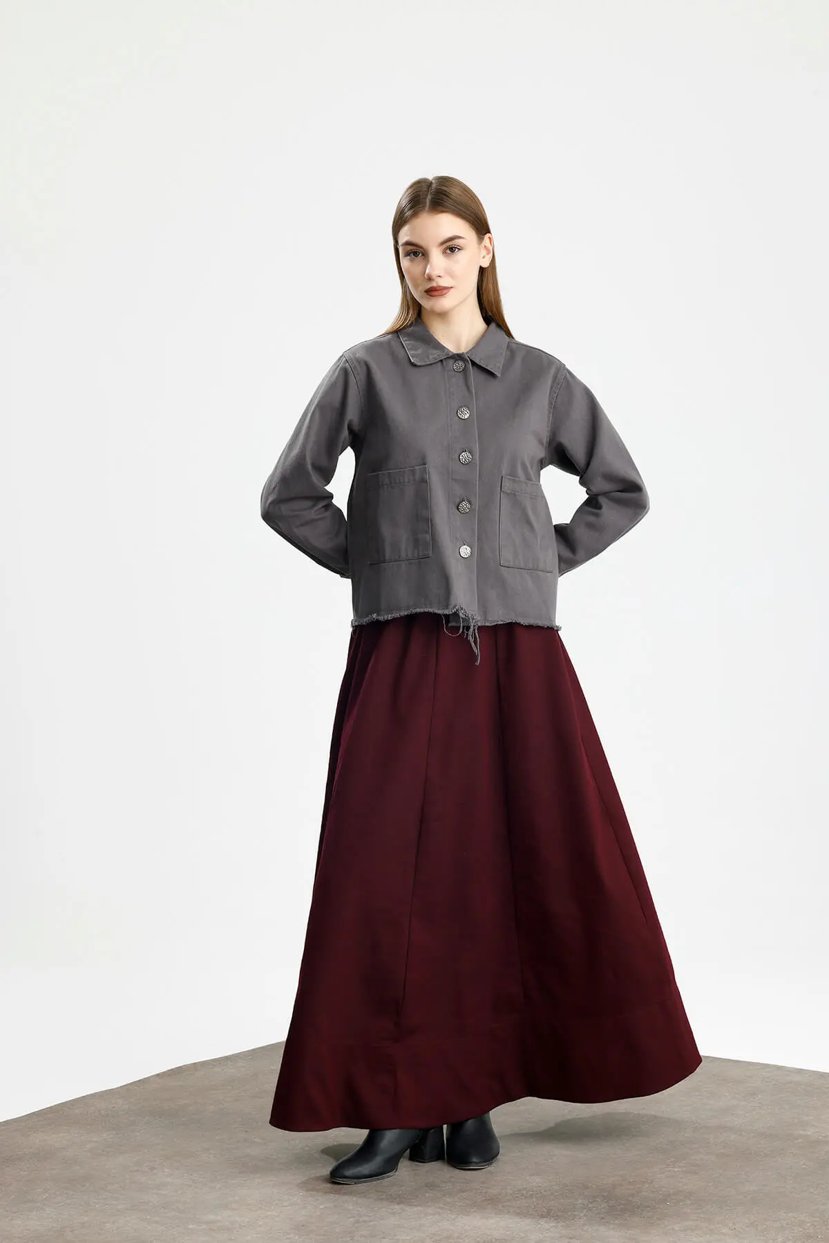 PAMUKLU GABARDİN CEPLİ FIT CEKET GRİ - 2