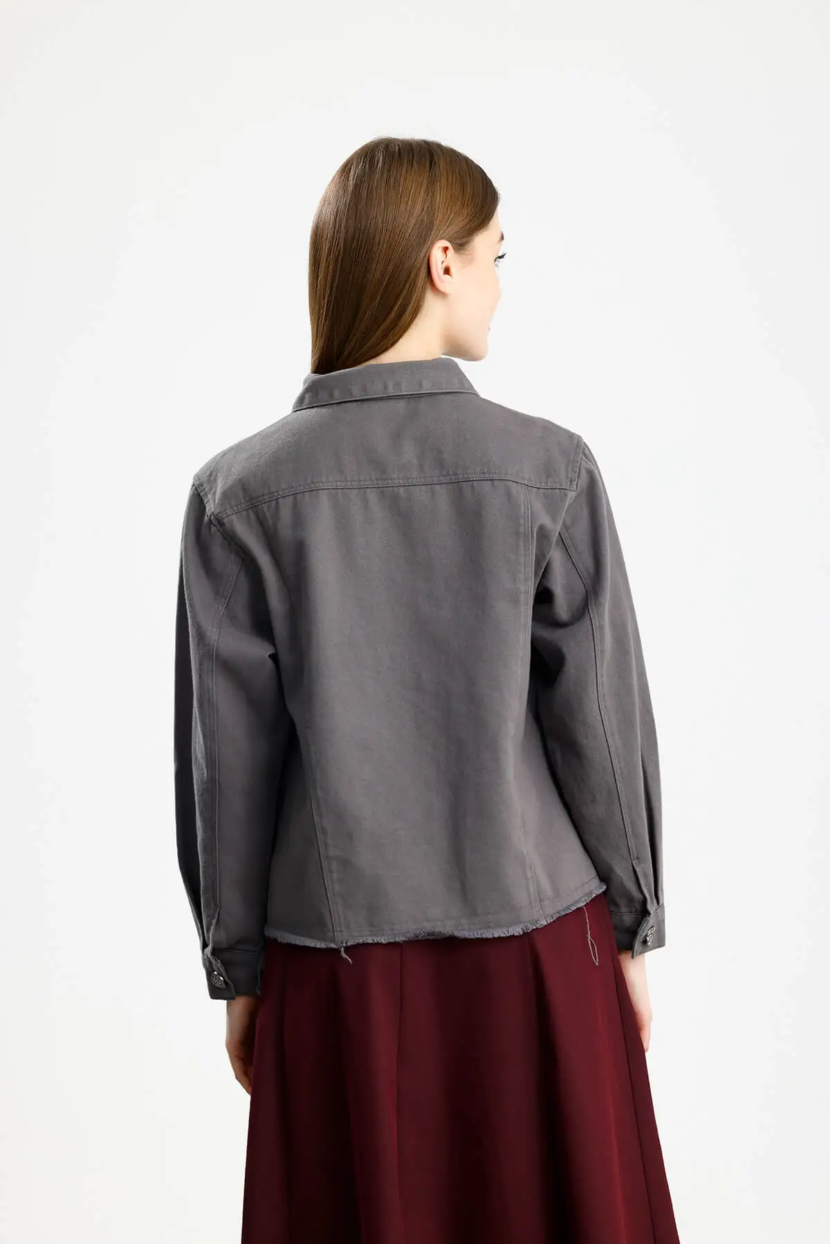 PAMUKLU GABARDİN CEPLİ FIT CEKET GRİ - 3