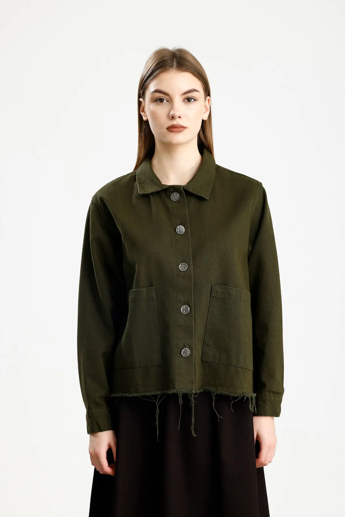 PAMUKLU GABARDİN CEPLİ FIT CEKET HAKİ