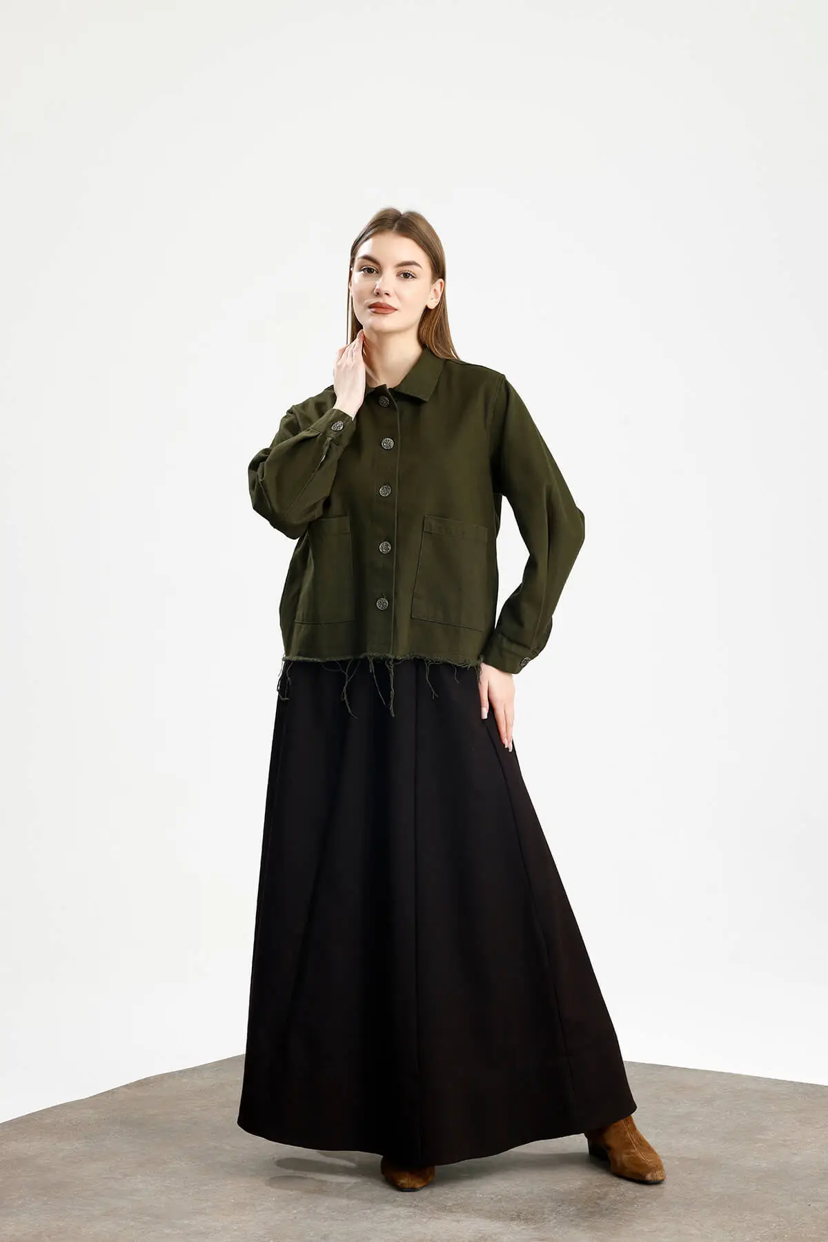 PAMUKLU GABARDİN CEPLİ FIT CEKET HAKİ - 2