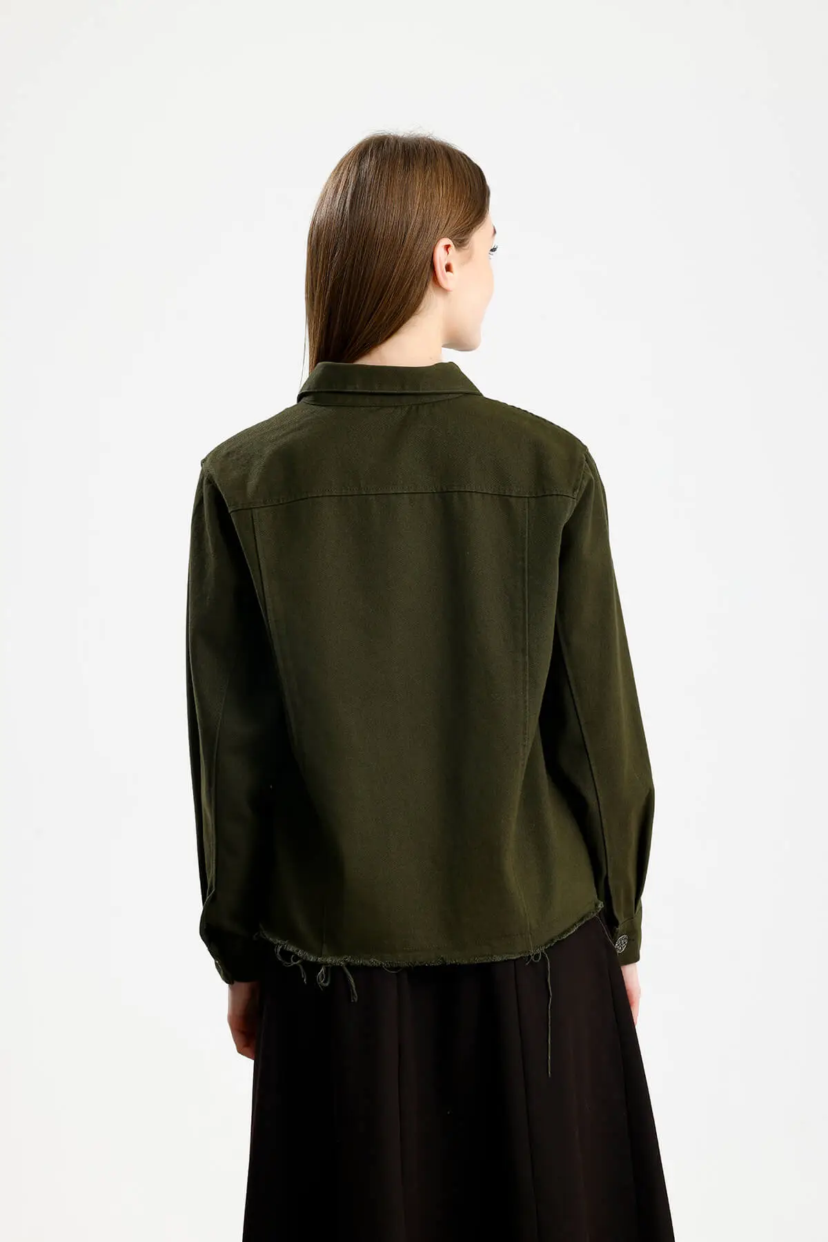 PAMUKLU GABARDİN CEPLİ FIT CEKET HAKİ - 3