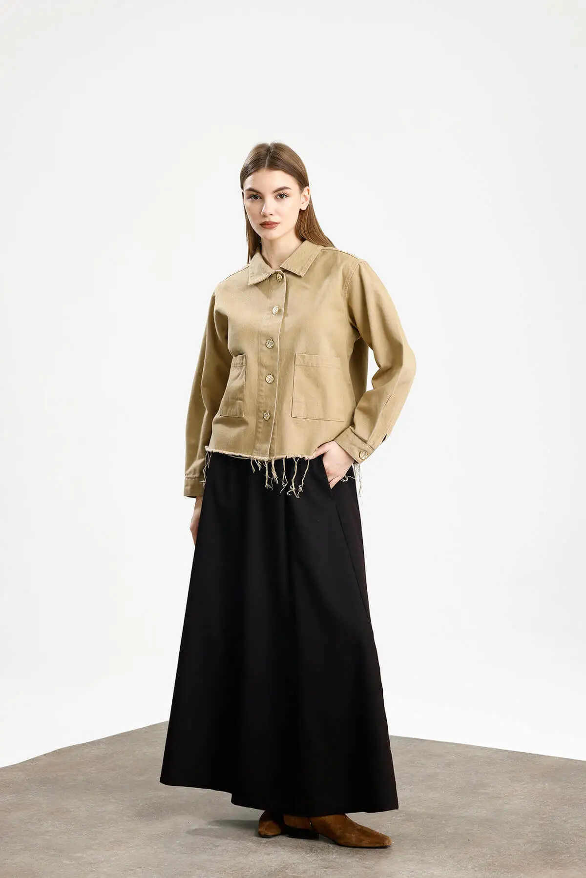 PAMUKLU GABARDİN CEPLİ FIT CEKET HARDAL - 2