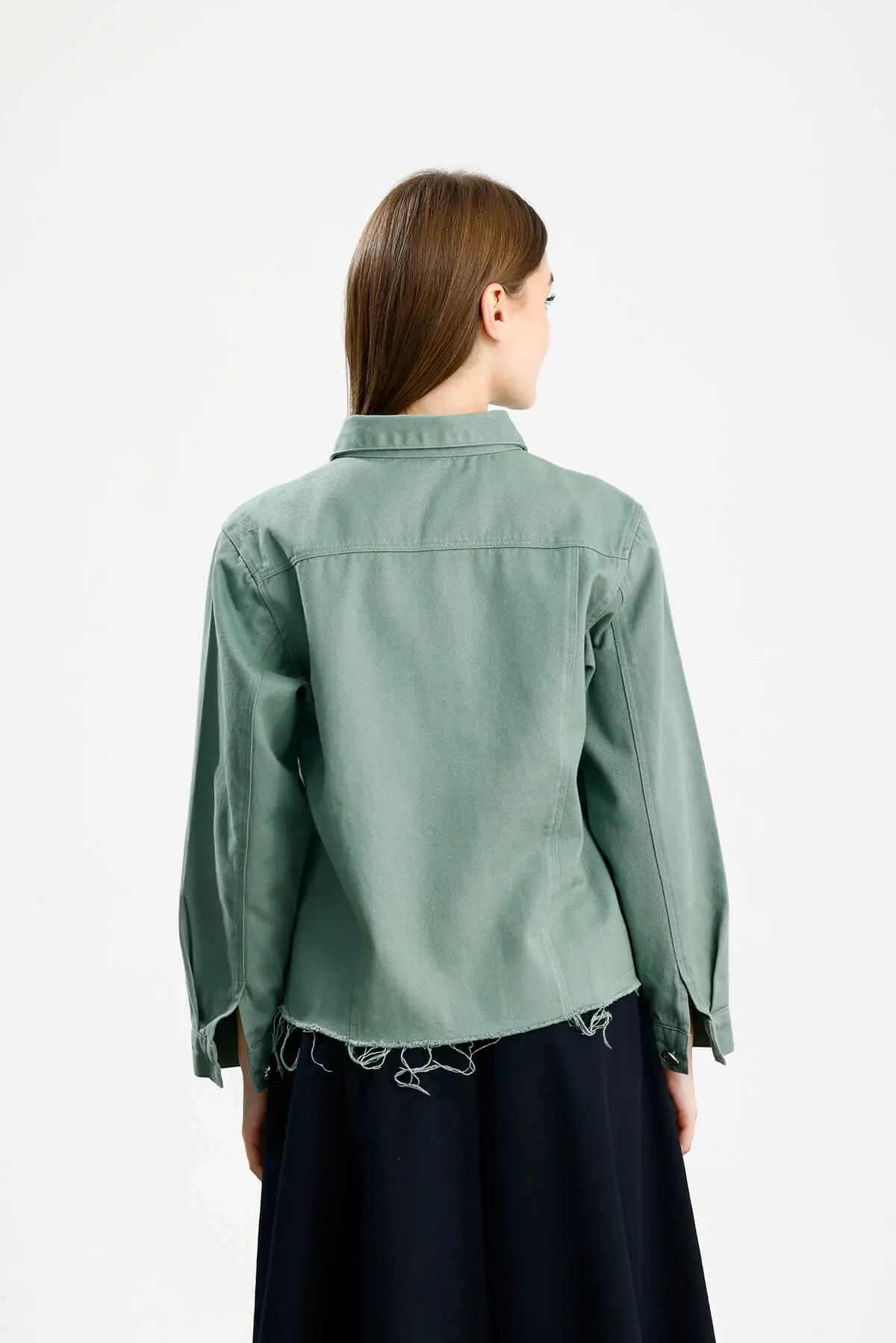 PAMUKLU GABARDİN CEPLİ FIT CEKET MİNT - 3