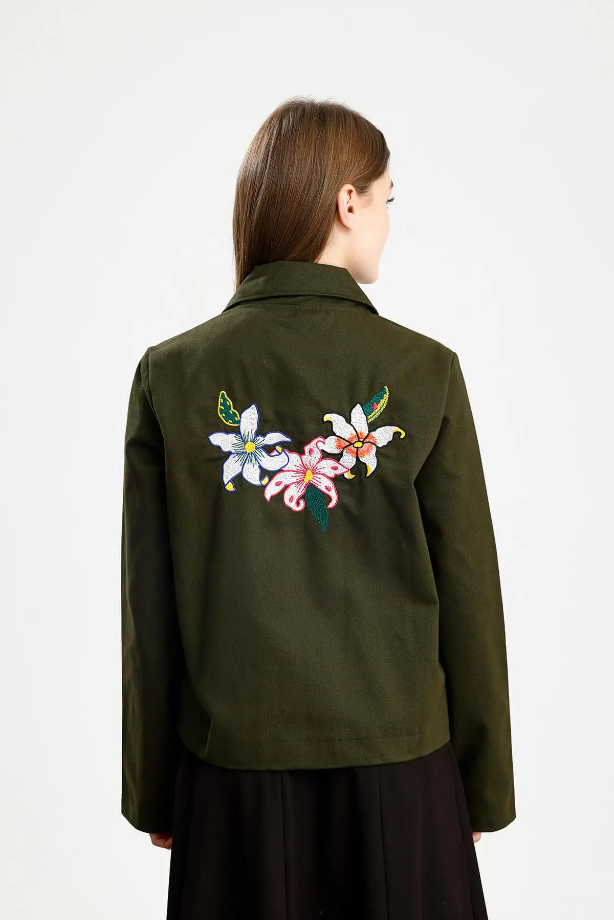 PAMUKLU GABARDİN NAKIŞLI FIT CEKET HAKİ