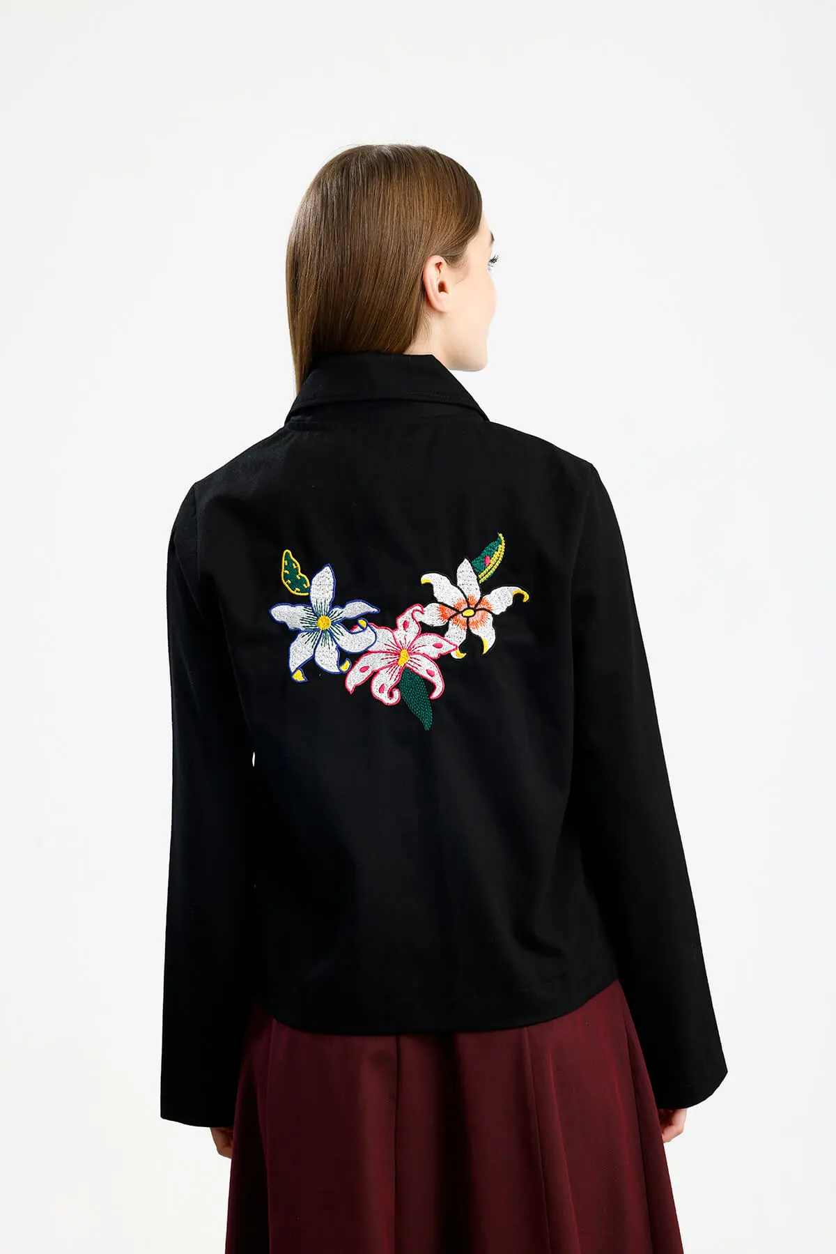 PAMUKLU GABARDİN NAKIŞLI FIT CEKET SİYAH - 1