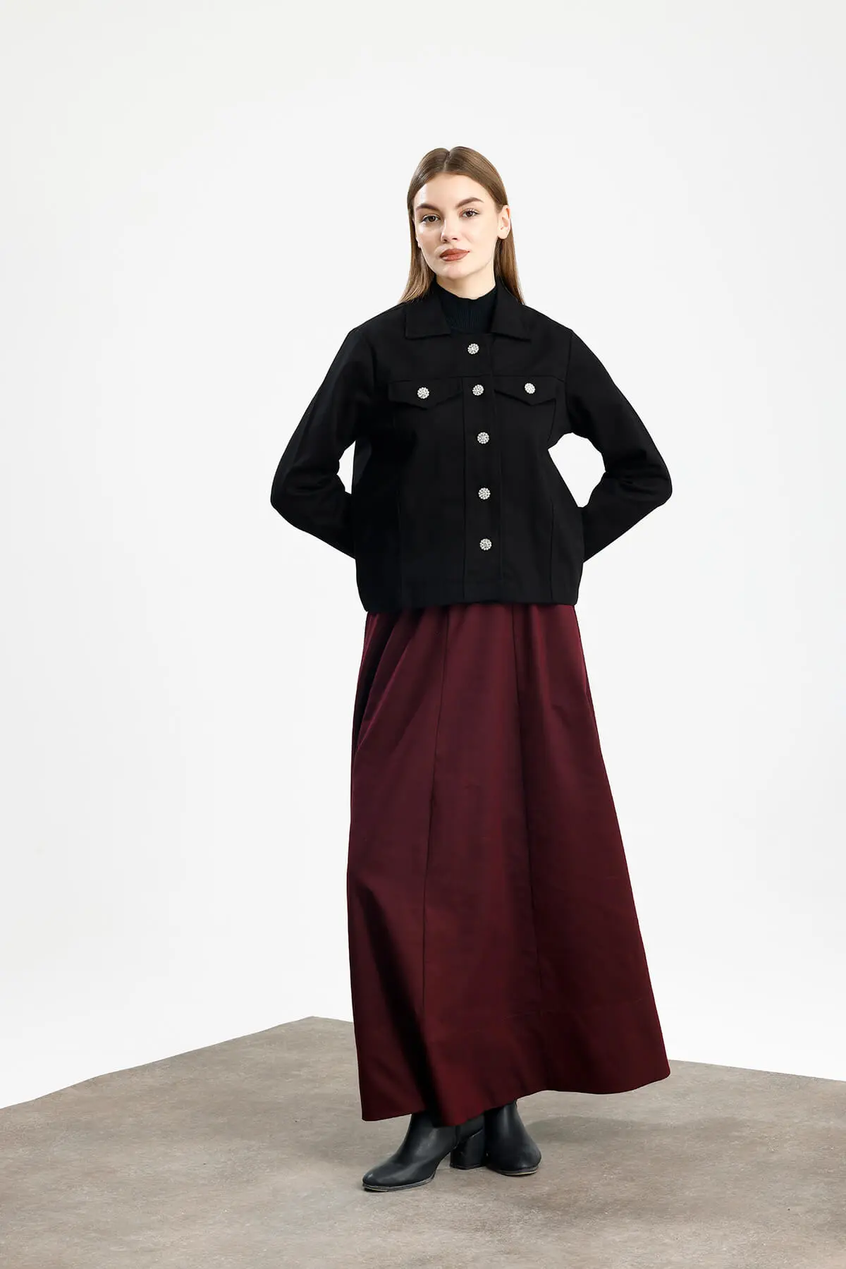 PAMUKLU GABARDİN NAKIŞLI FIT CEKET SİYAH - 3