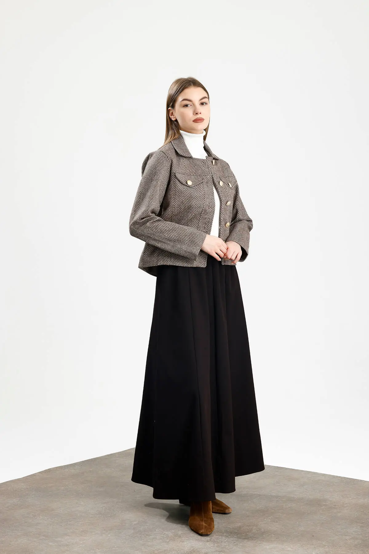 PAMUKLU KAŞE BALIKSIRTI FIT CEKET KAHVE - 2