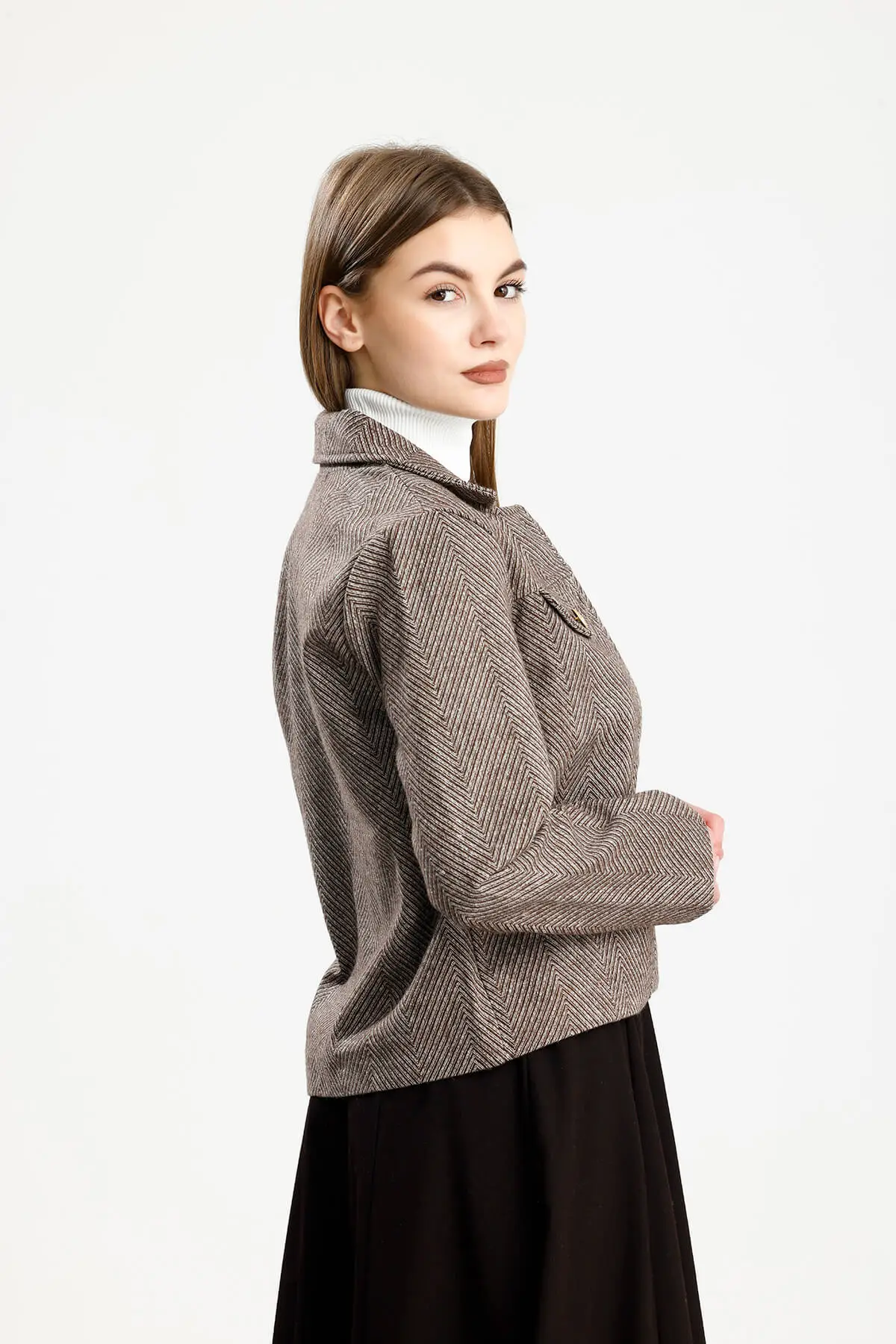 PAMUKLU KAŞE BALIKSIRTI FIT CEKET KAHVE - 3