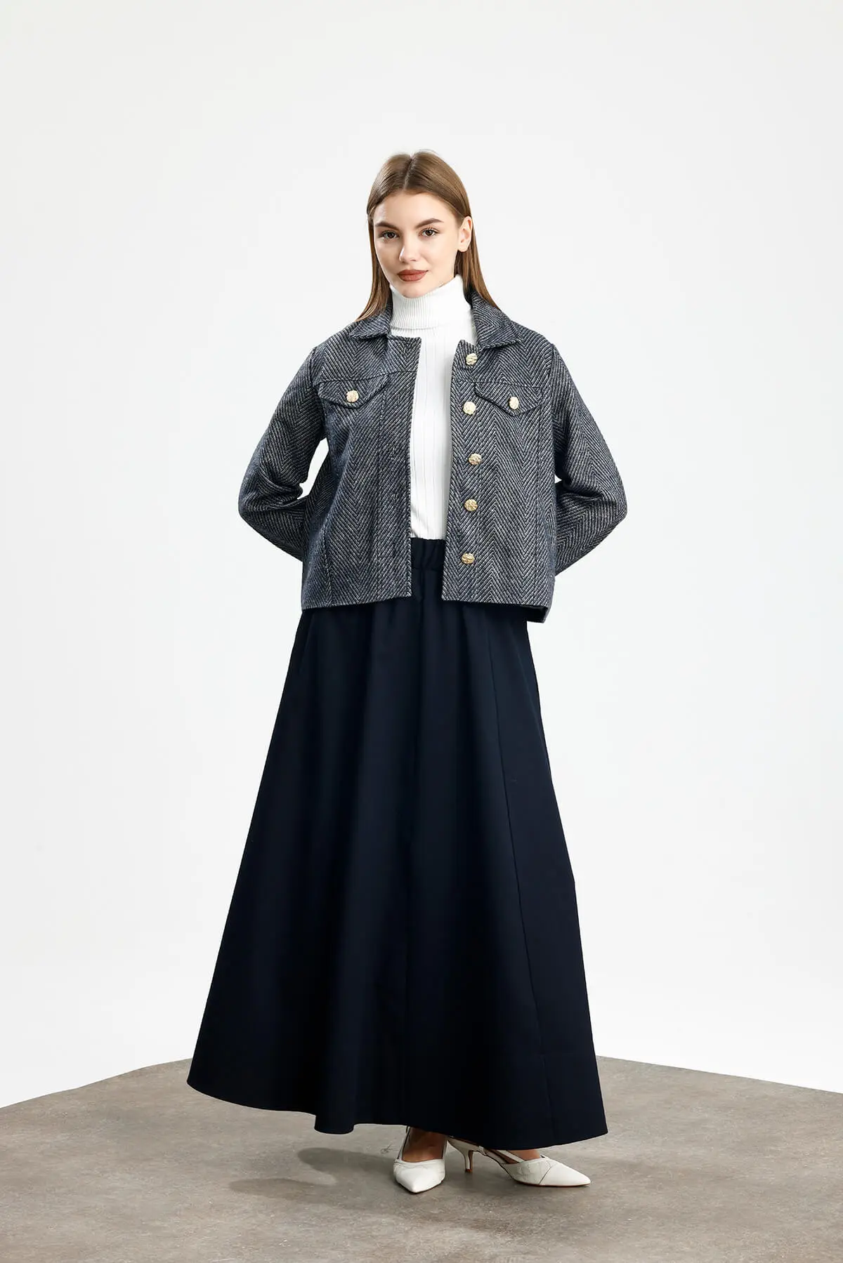 PAMUKLU KAŞE BALIKSIRTI FIT CEKET LACİVERT - 2