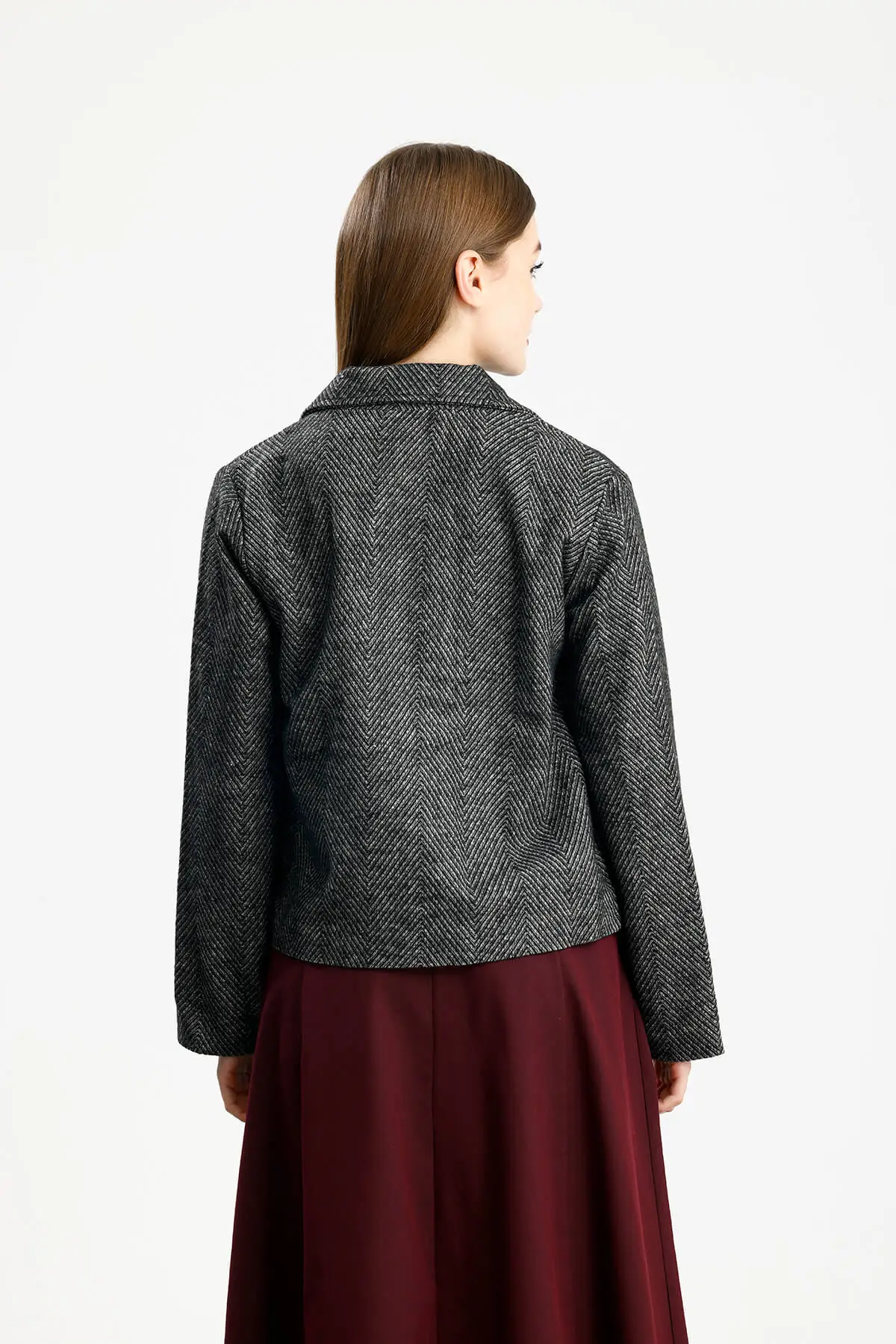 PAMUKLU KAŞE BALIKSIRTI FIT CEKET SİYAH - 3