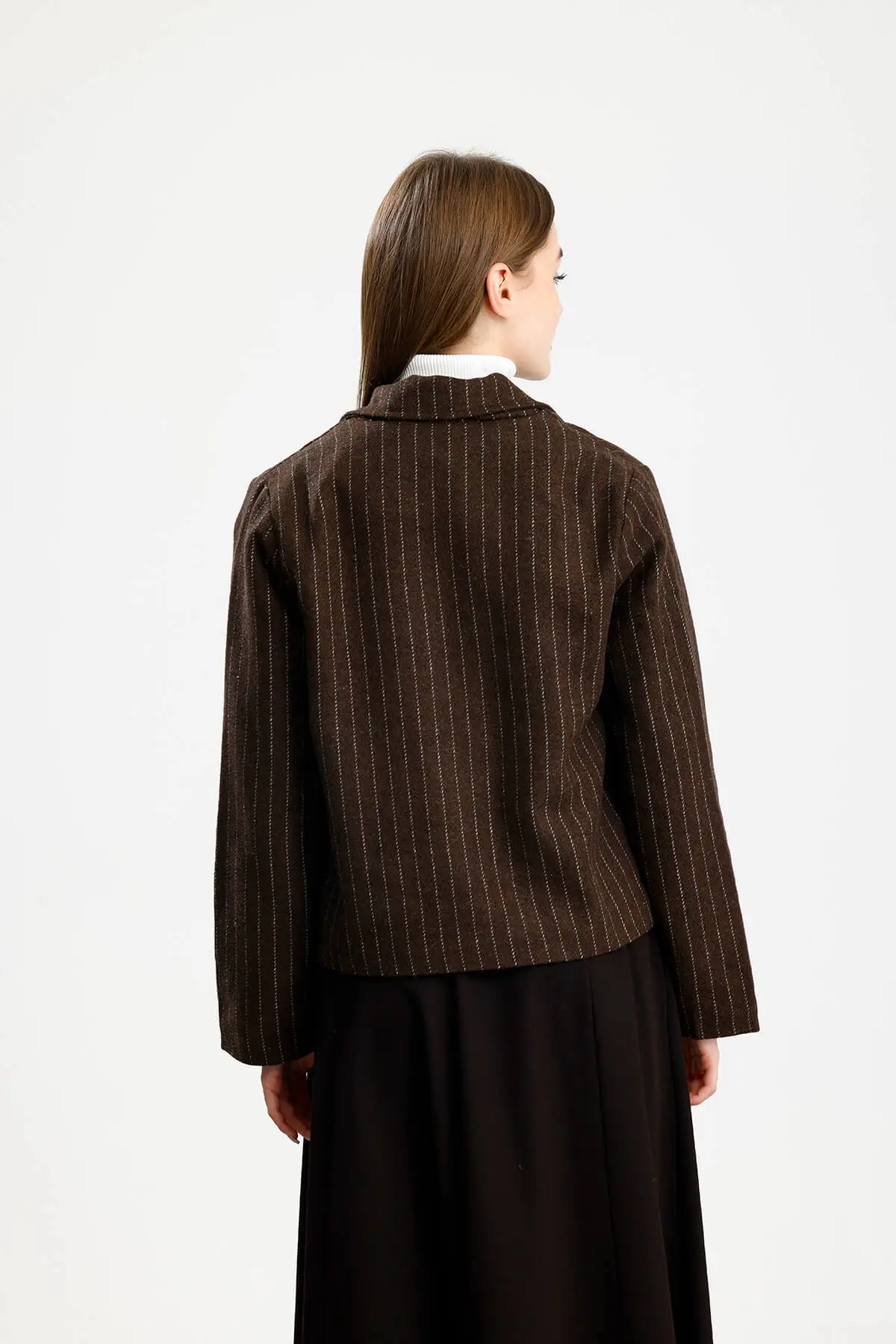 PAMUKLU KAŞE ÇİZGİLİ FIT CEKET KAHVE - 3