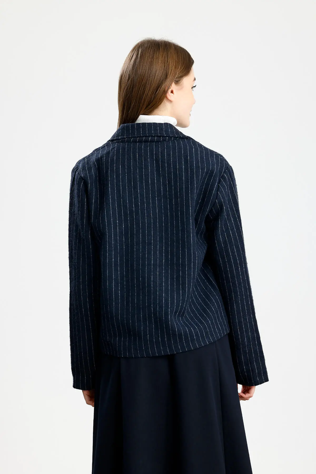 PAMUKLU KAŞE ÇİZGİLİ FIT CEKET LACİVERT - 3