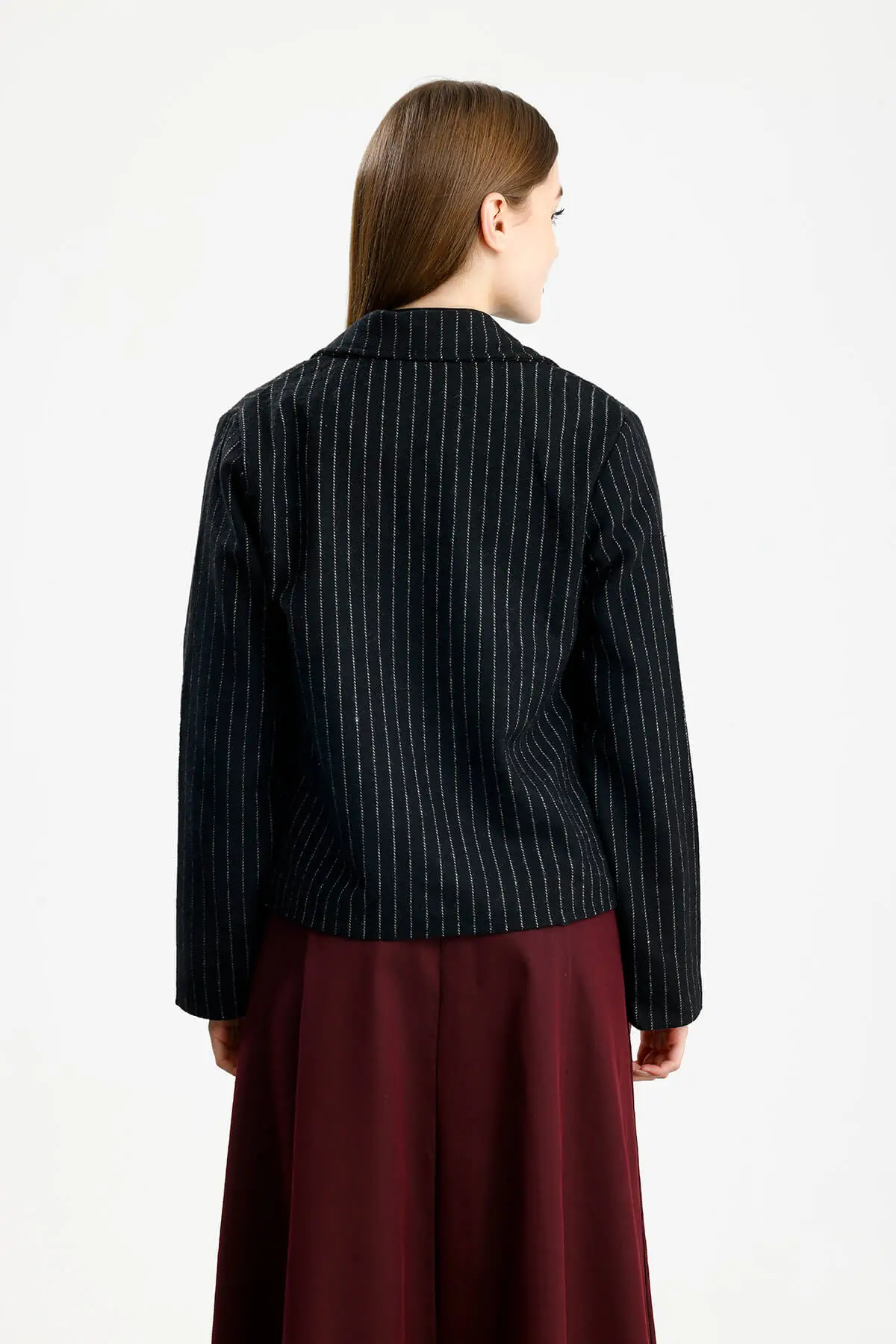 PAMUKLU KAŞE ÇİZGİLİ FIT CEKET SİYAH - 3