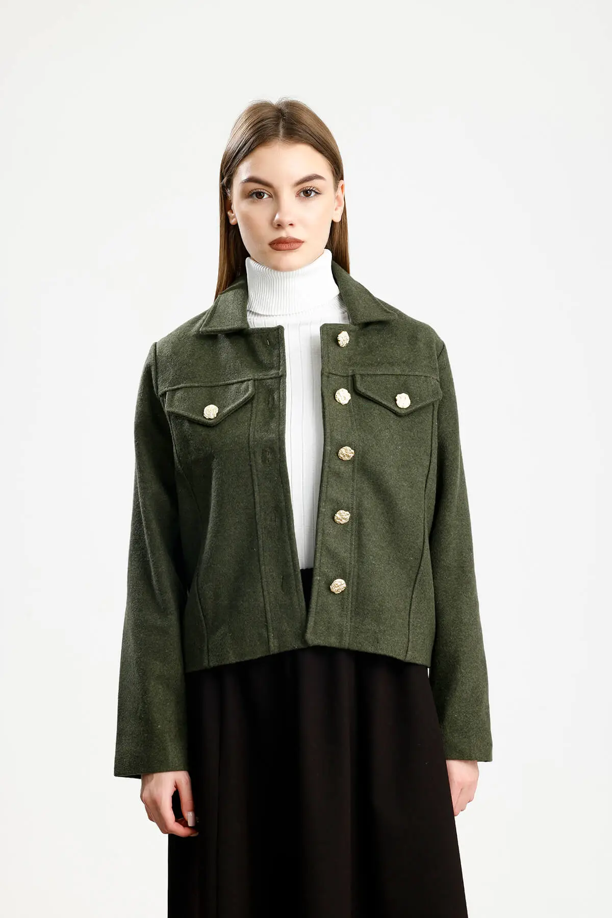 PAMUKLU KAŞE FIT CEKET HAKİ