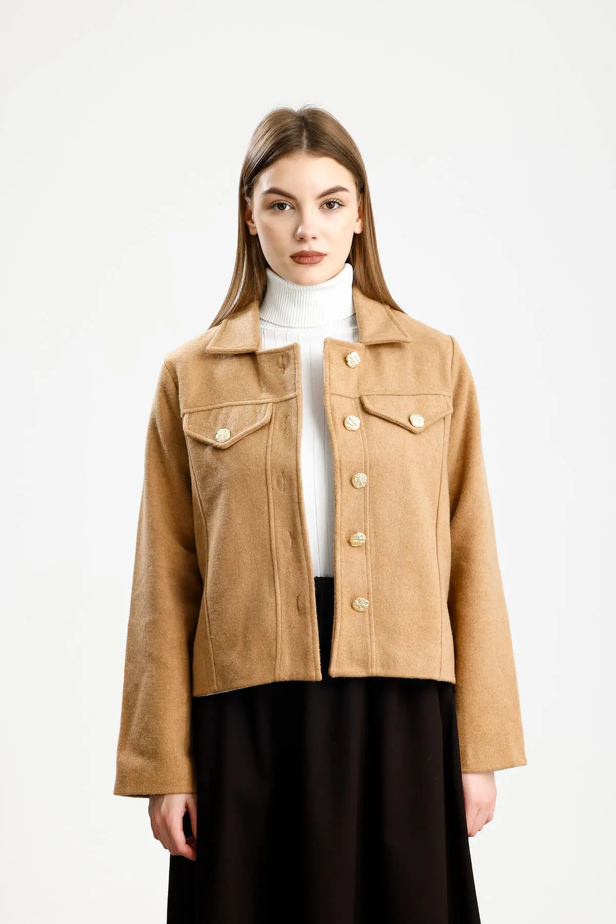 PAMUKLU KAŞE FIT CEKET HARDAL