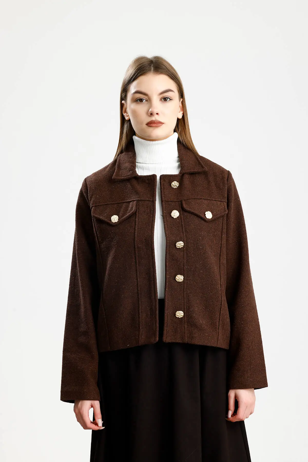 PAMUKLU KAŞE FIT CEKET KAHVE - 1