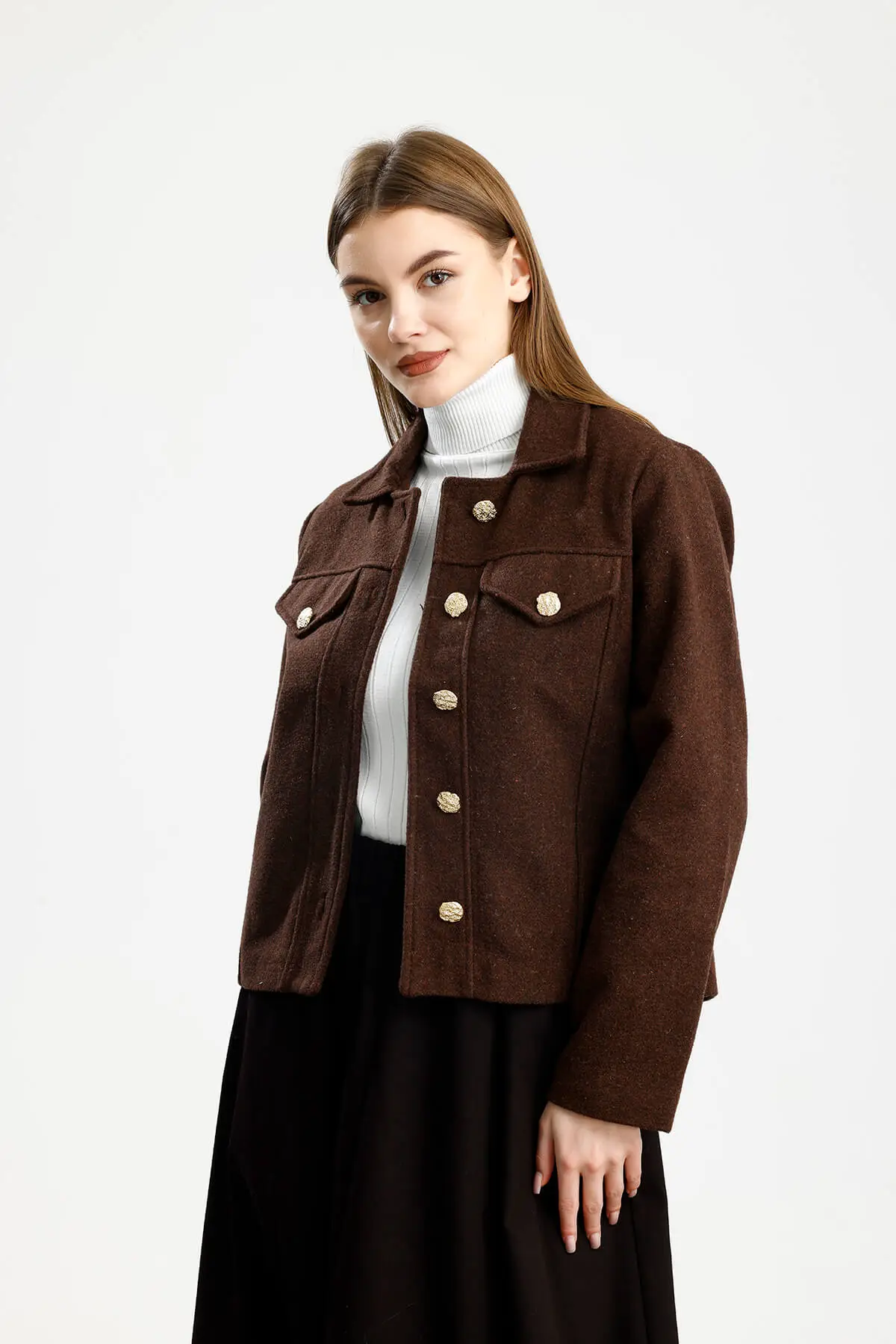 PAMUKLU KAŞE FIT CEKET KAHVE - 2