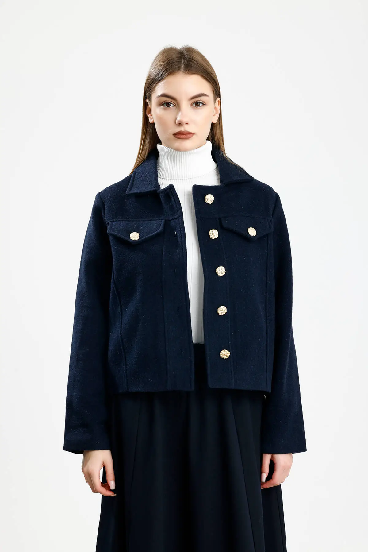 PAMUKLU KAŞE FIT CEKET LACİVERT - 1