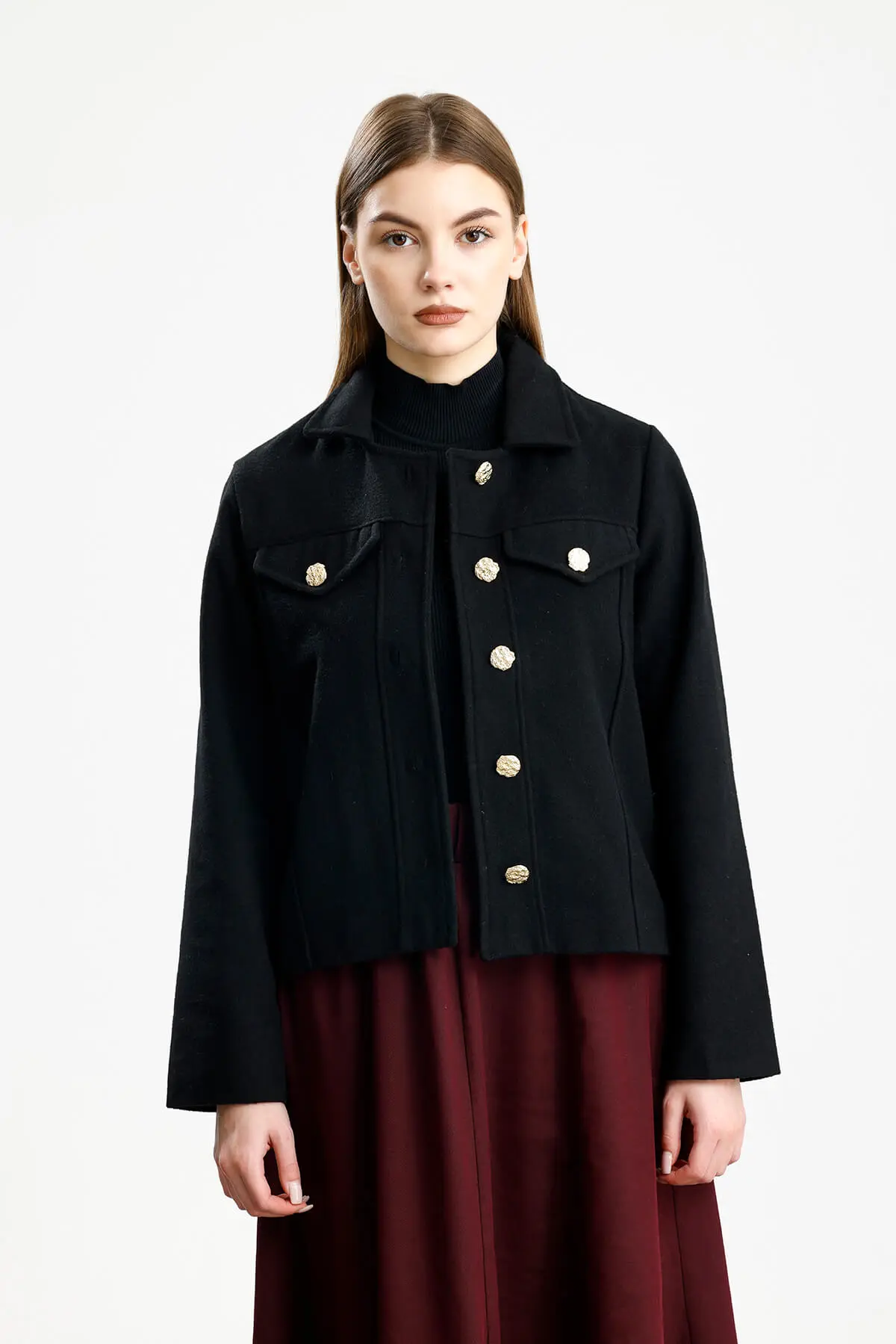 PAMUKLU KAŞE FIT CEKET SİYAH - 1