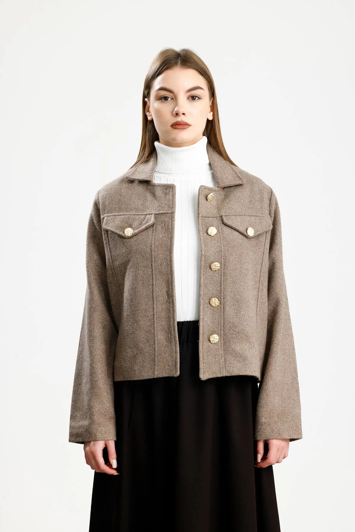 PAMUKLU KAŞE FIT CEKET VİZON - 1