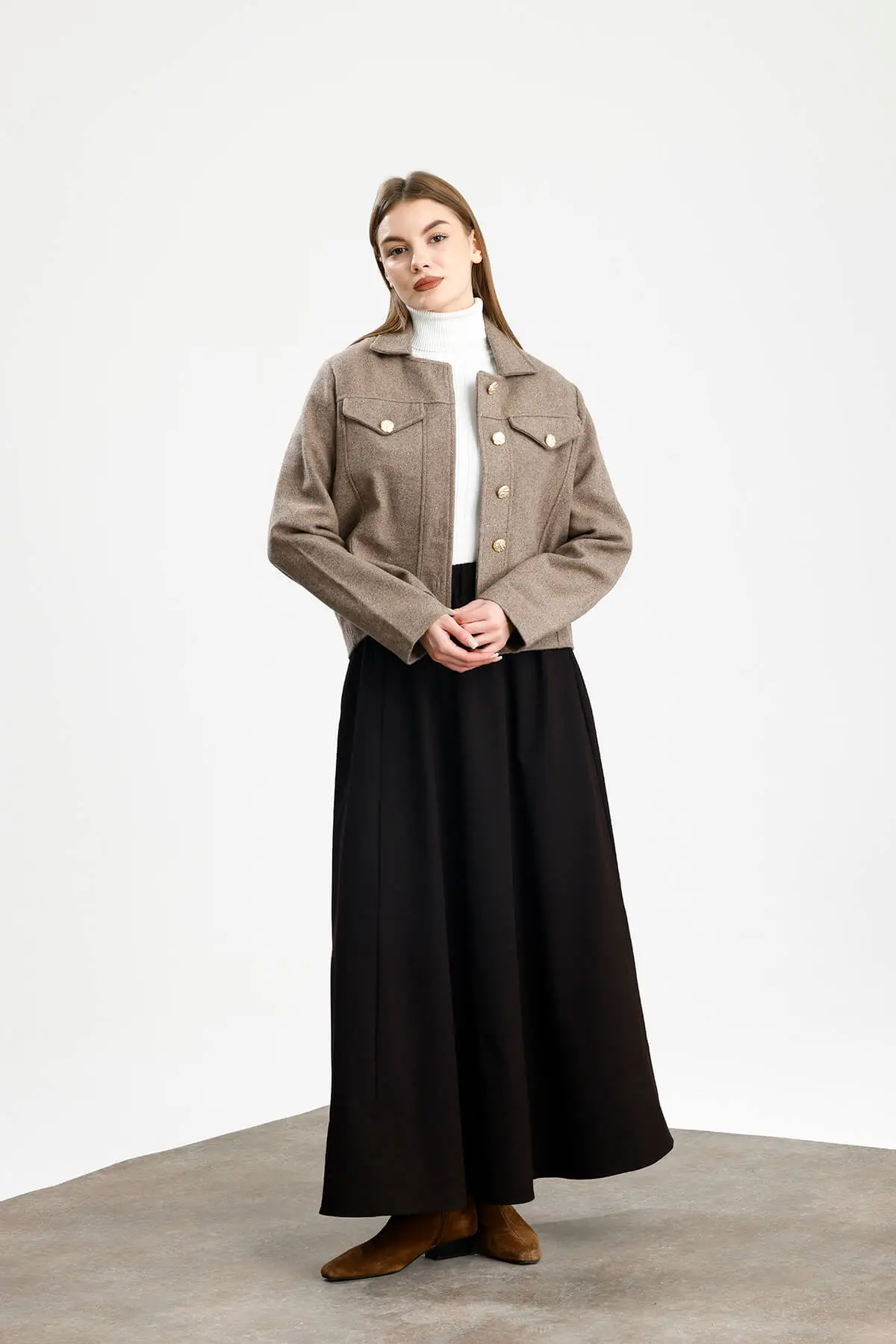 PAMUKLU KAŞE FIT CEKET VİZON - 2