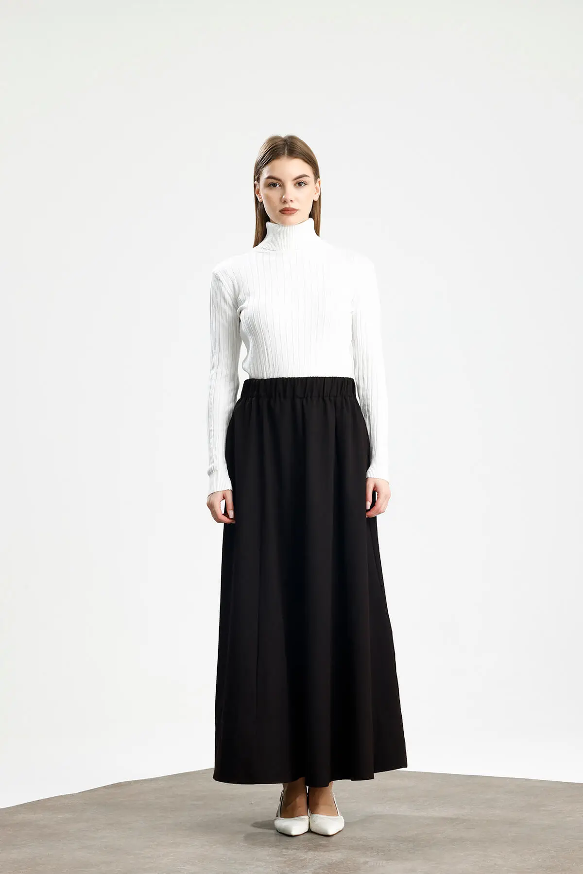 PARÇALI GENİŞ GABARDİN PAMUKLU ETEK ACI KAHVE - 1