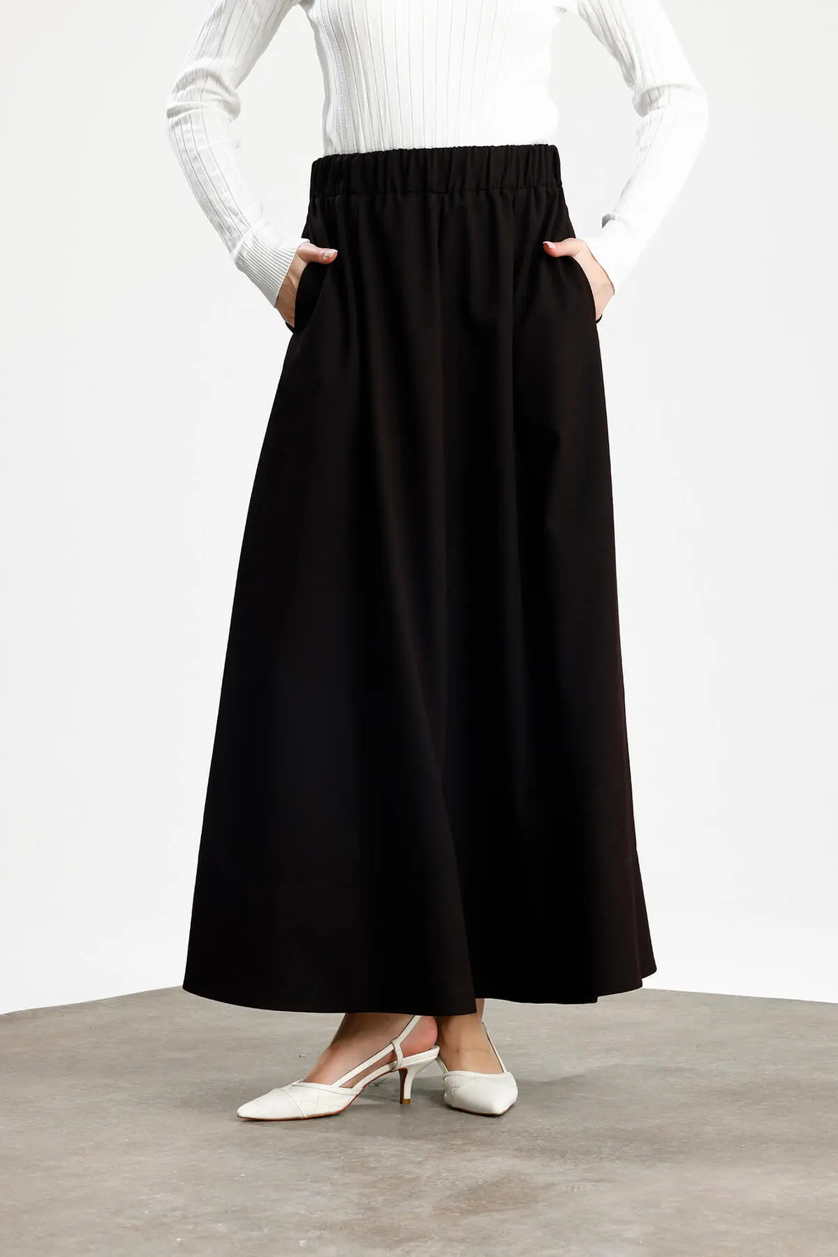 PARÇALI GENİŞ GABARDİN PAMUKLU ETEK ACI KAHVE - 2