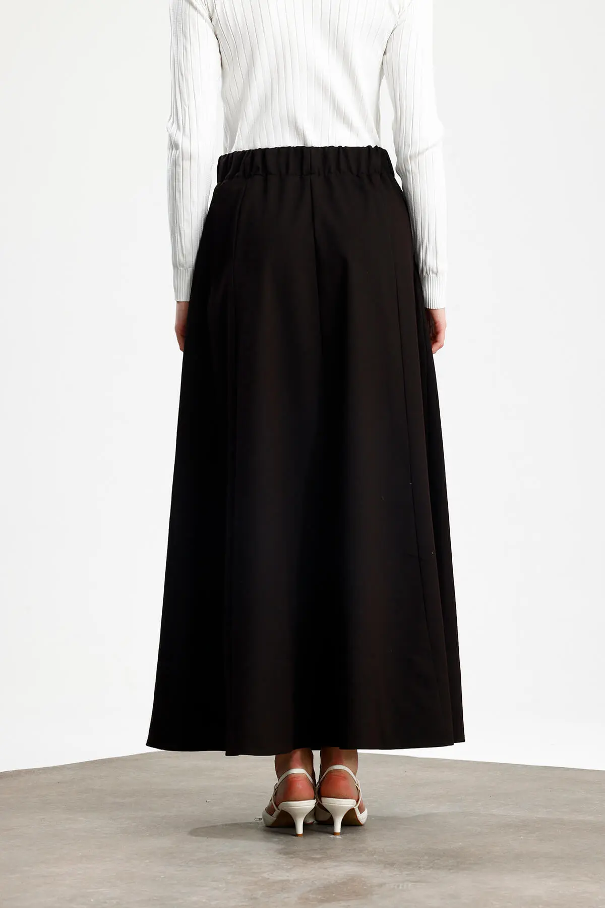 PARÇALI GENİŞ GABARDİN PAMUKLU ETEK ACI KAHVE - 3